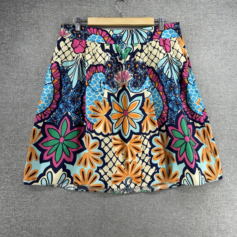 Lilly Pulitzer Antego 100% Silk Skirt Women Size 12 Casual Floral